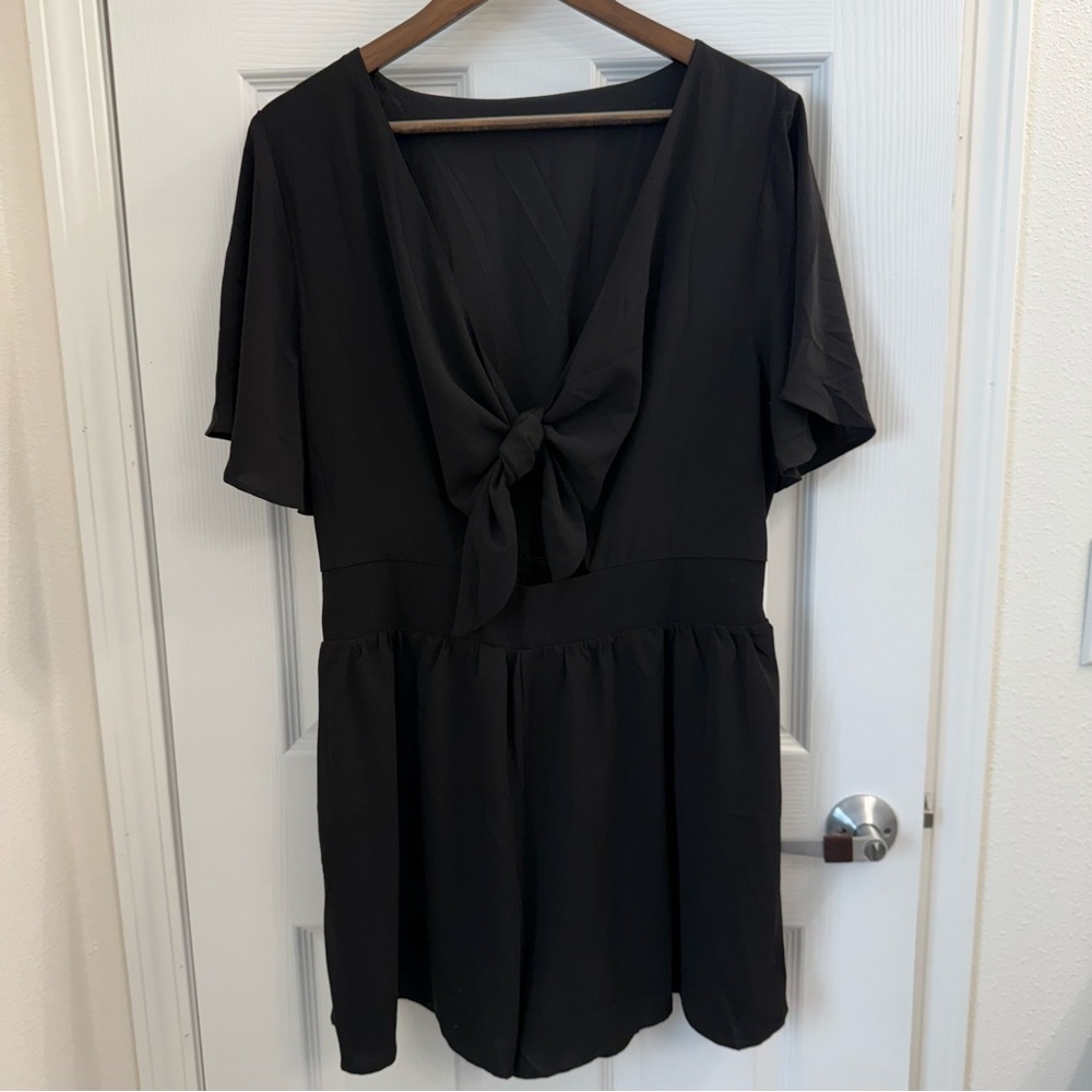 Women’s Black Romper with Tie Front Detail